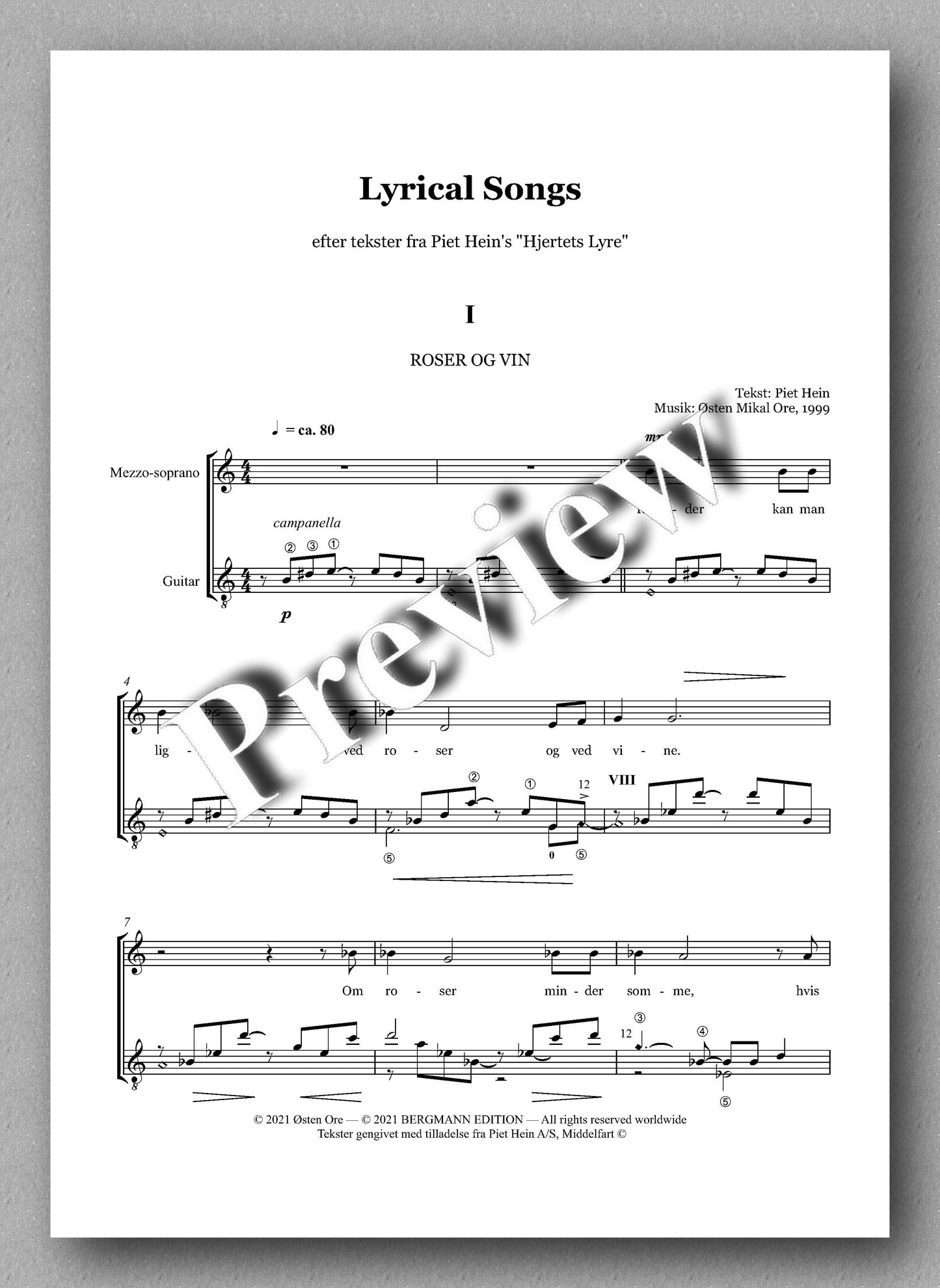 Østen Mikal Ore,  Lyrical Songs, with text by Piet Hein - music score 1