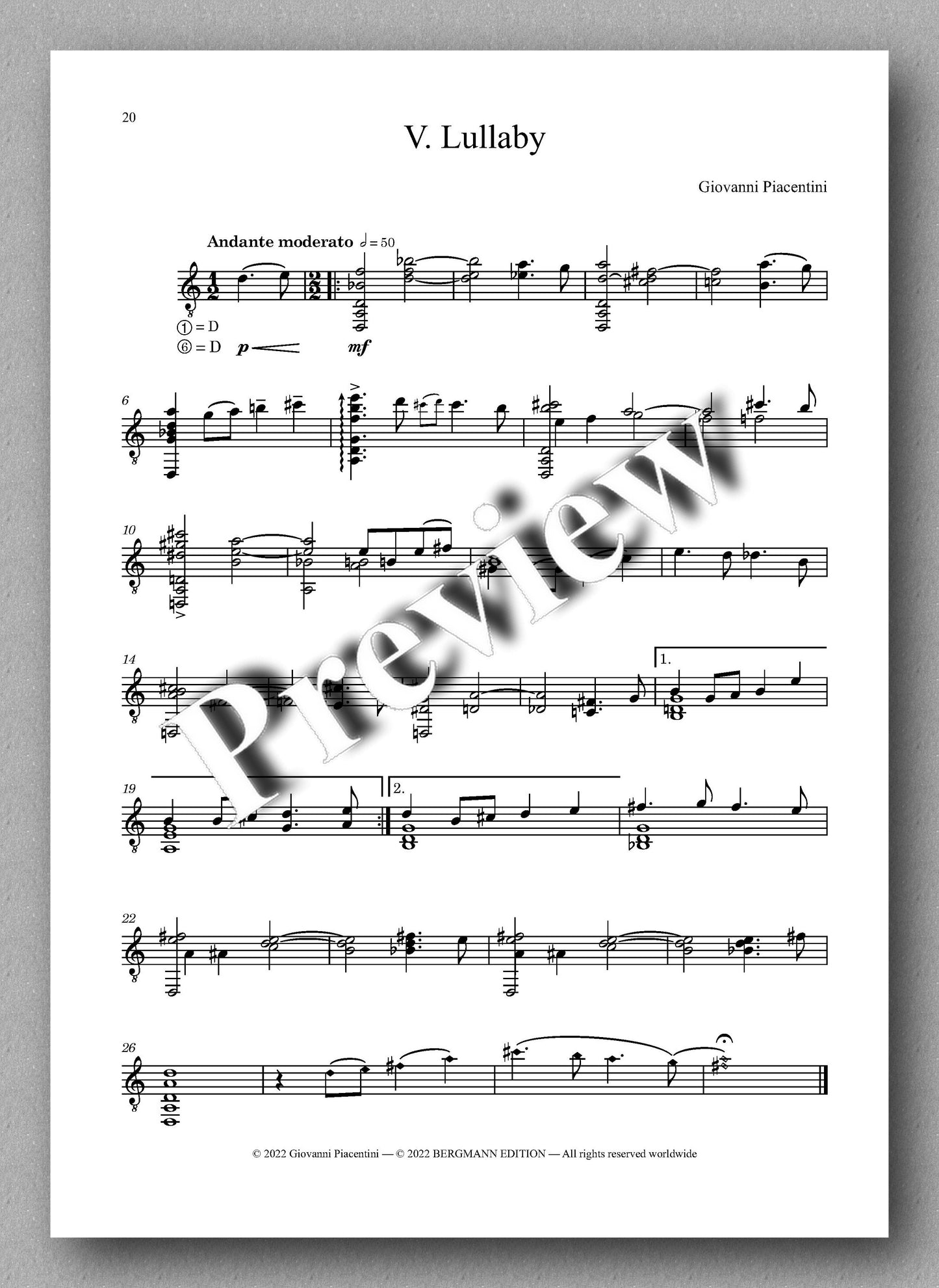 Giovanni Piacentini, Six Preludes - preview of the music score 3