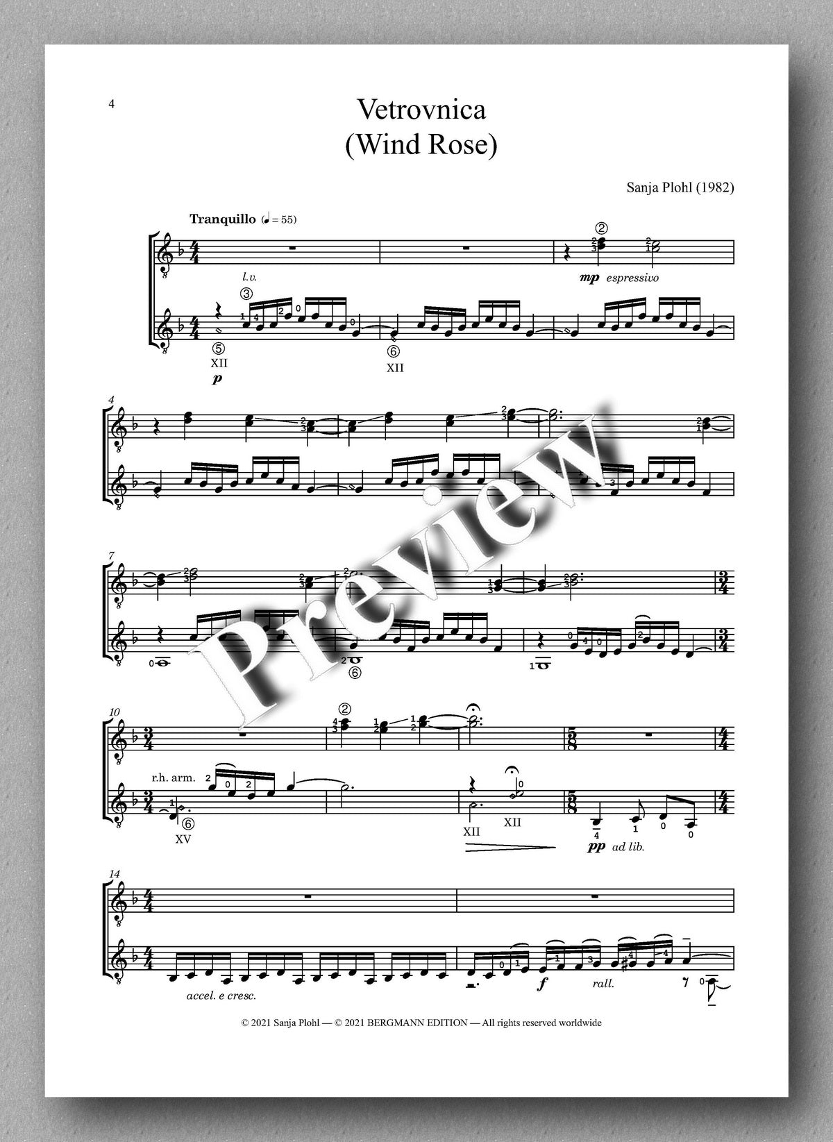 Plohl, Vetrovnica - music score 1