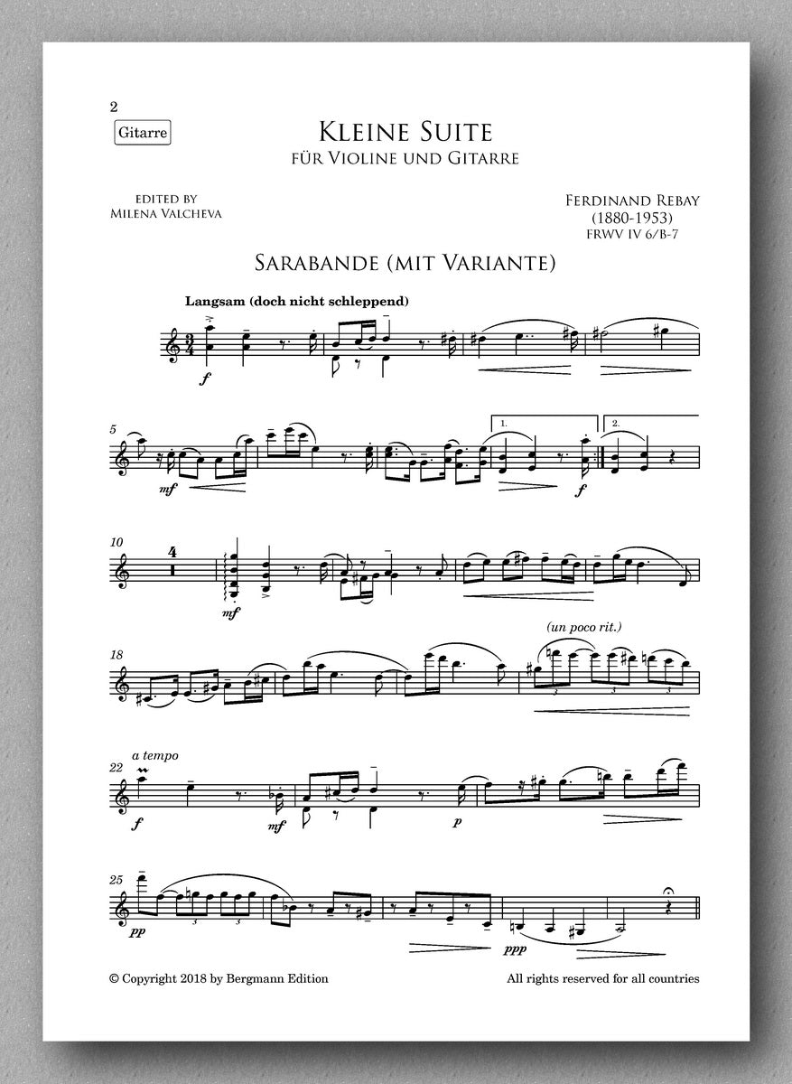 A suite for violin and guitar by Ferdinand Rebay. Preview of the score 2