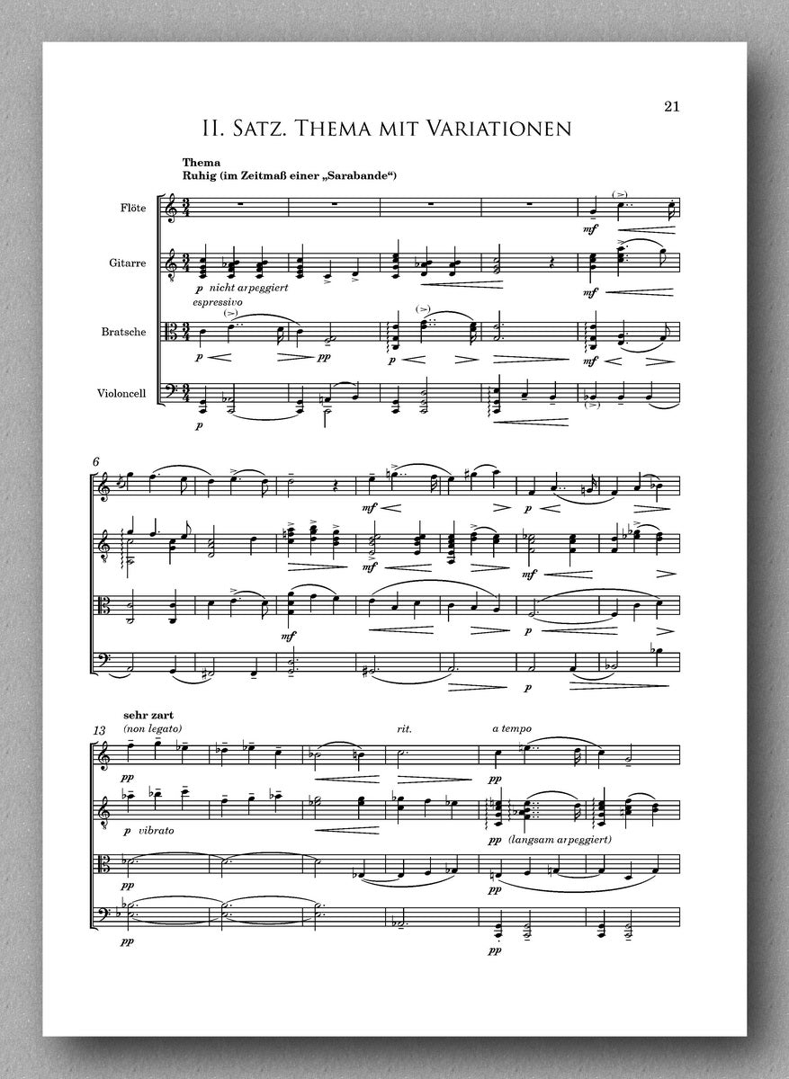 Quartet in a minor for Flute, guitar, viola and cello - preview of the score 2