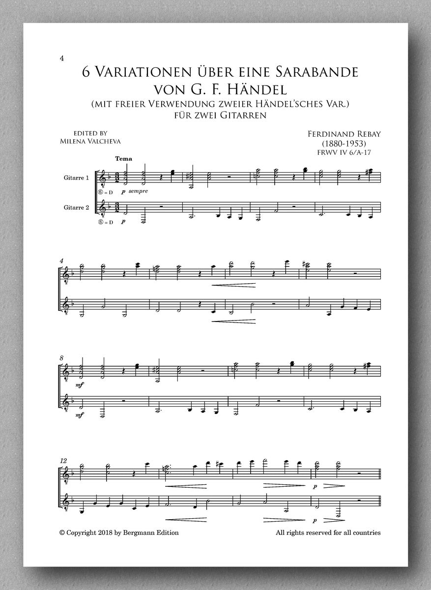 Rebay [083], Sechs Variationen über eine Sarabande von G. F. Händel - preview of the score 1