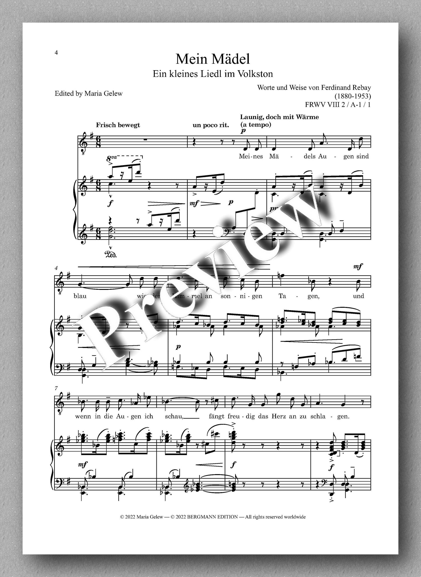 Ferdinand Rebay, Lieder nach eigenen Texten (1916-1917) - Preview of the music score 1