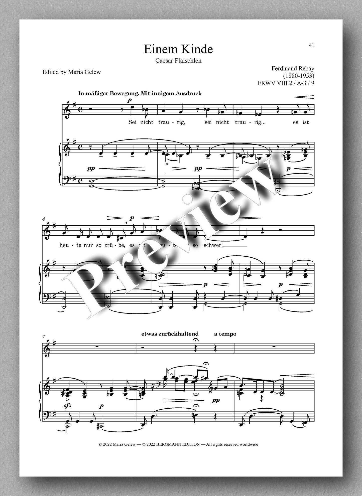 Ferdinand Rebay, Lieder nach Gedichten von Caesar Flaischlen - preview of the music score 4