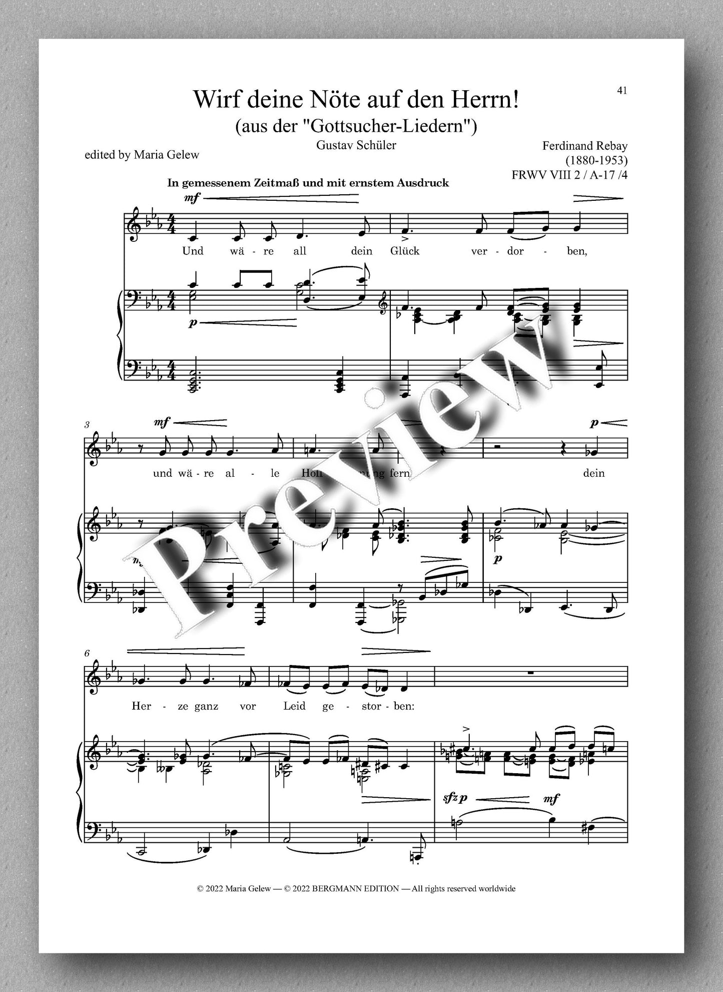 Ferdinand Rebay, Lieder nach Gedichten von Wolfgang Madjera und Gustav Schüler - preview of the music score 4