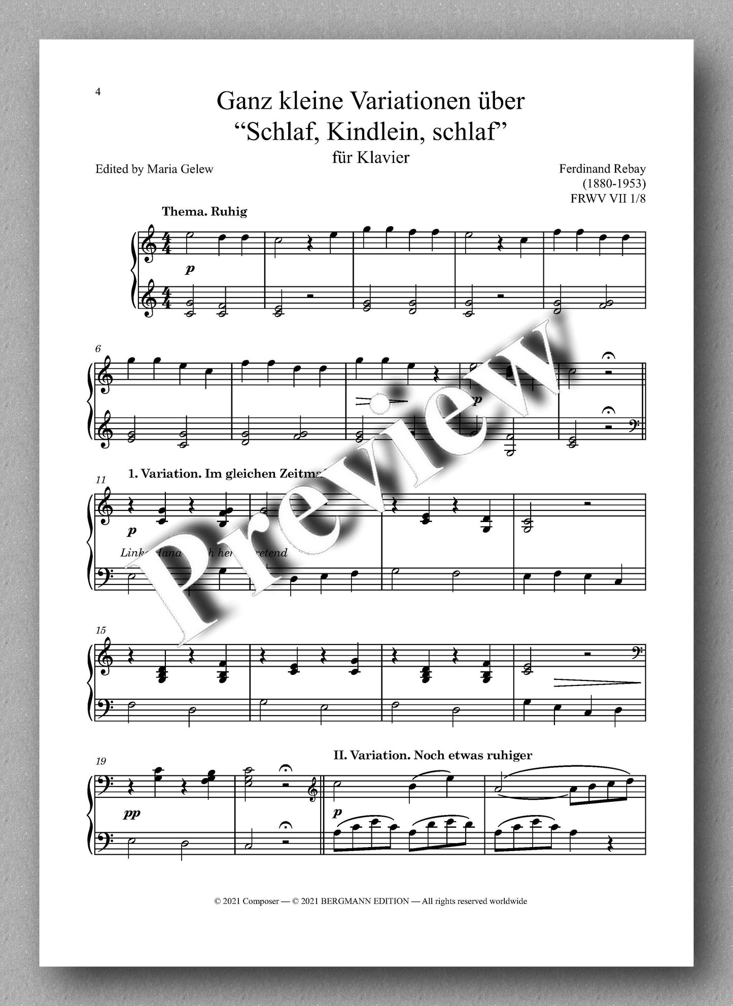 Ferdinand Rebay, Ganz kleine Variationen über “Schlaf, Kindlein, schlaf” & Sechs leichte Variationen über ein Kinderlied - music score 1
