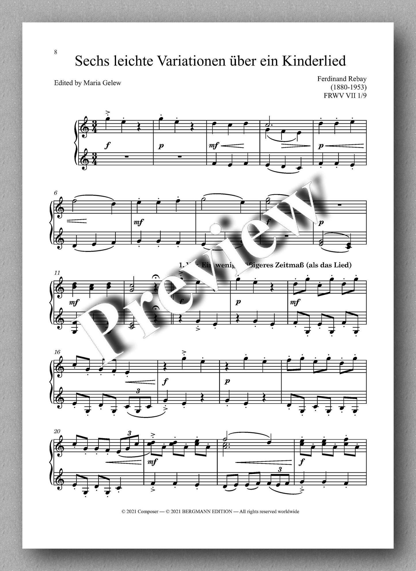 Ferdinand Rebay, Ganz kleine Variationen über “Schlaf, Kindlein, schlaf” & Sechs leichte Variationen über ein Kinderlied - music score 3