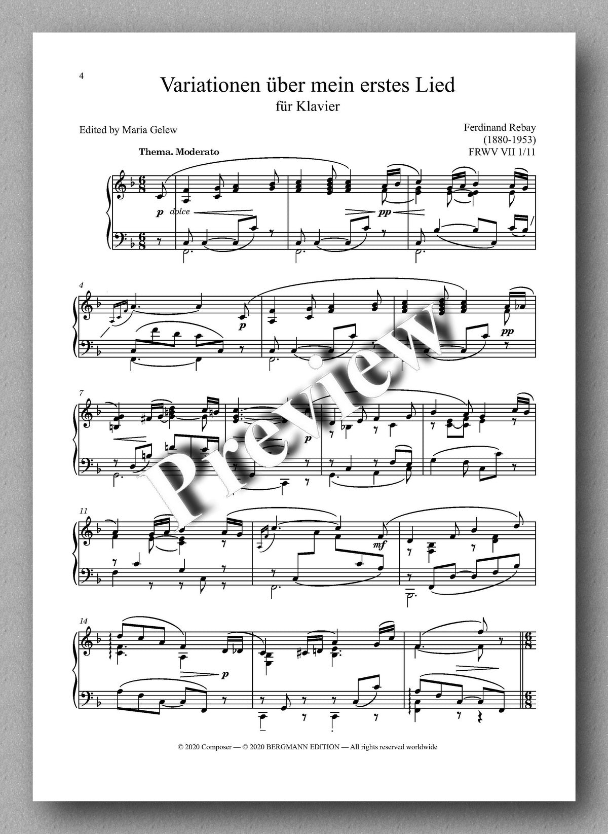 Rebay, Klavier No. 7, Variationen über mein erstes Lied -music score 1