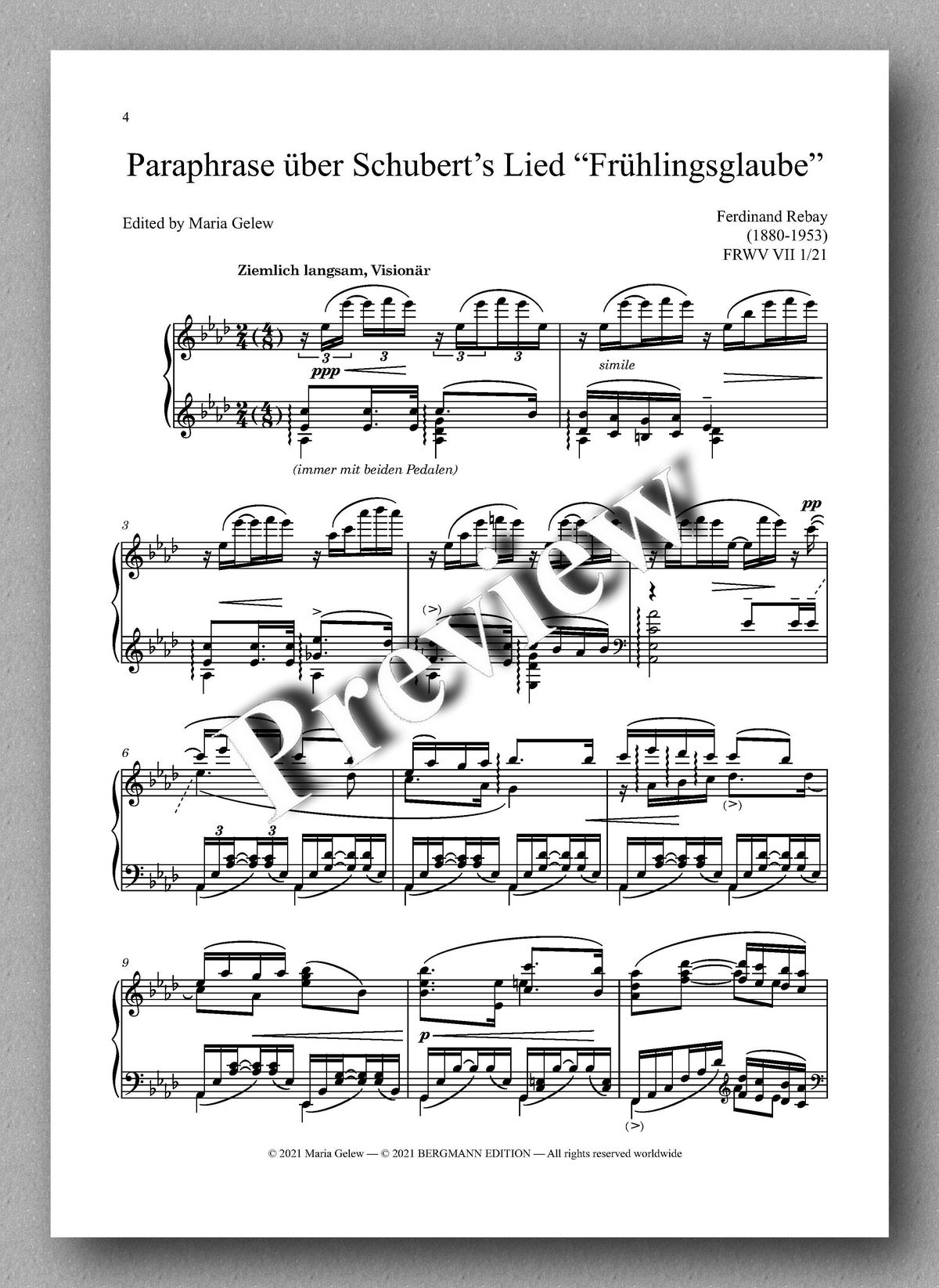 Rebay, Klavier No. 9, Paraphrase über Schubert’s Lied “Frühlingsglaube” - music score 1