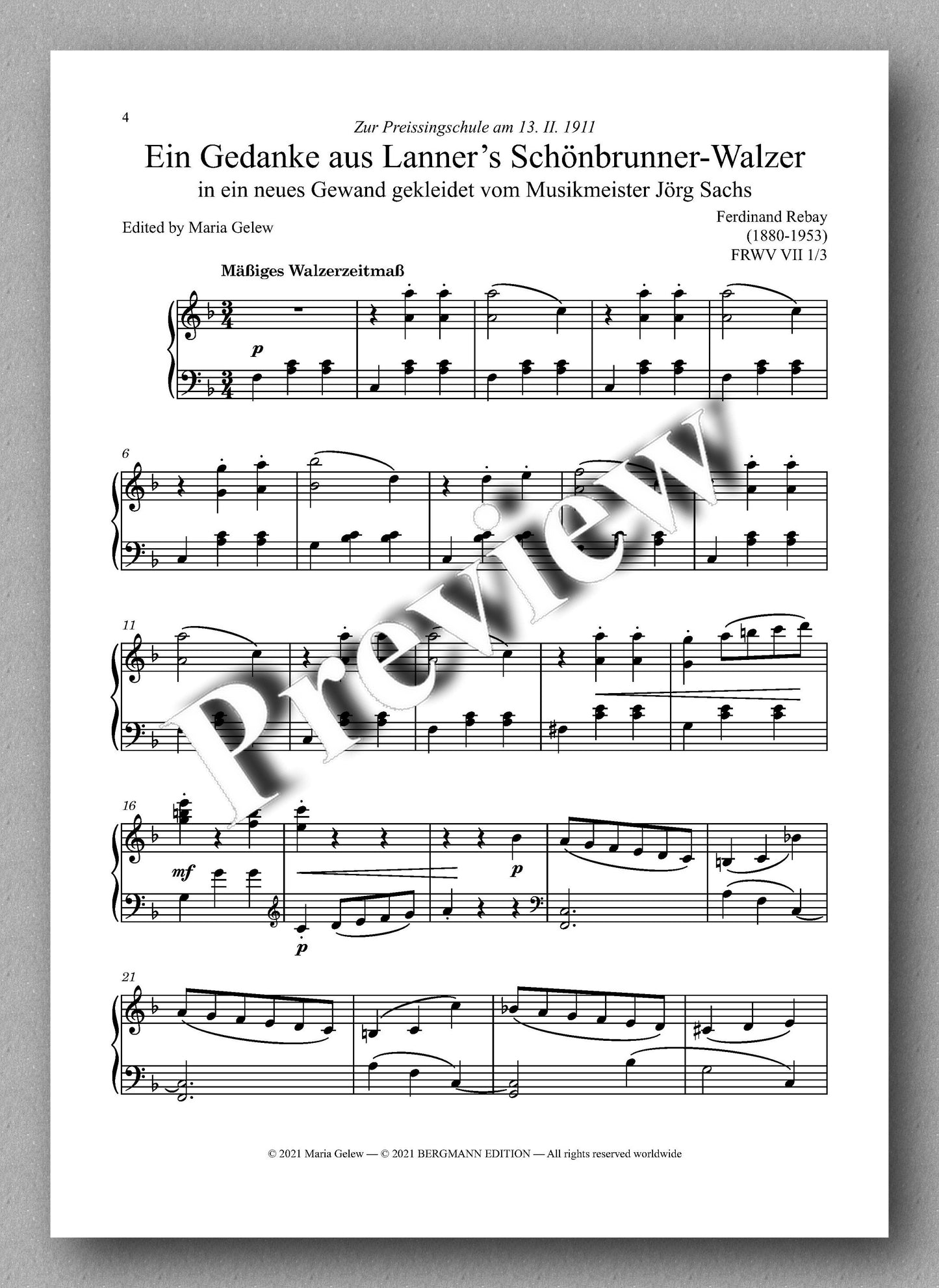 Ferdinand Rebay, Ein Gedanke aus Lanner’s Schönbrunner-Walzer - music score 1