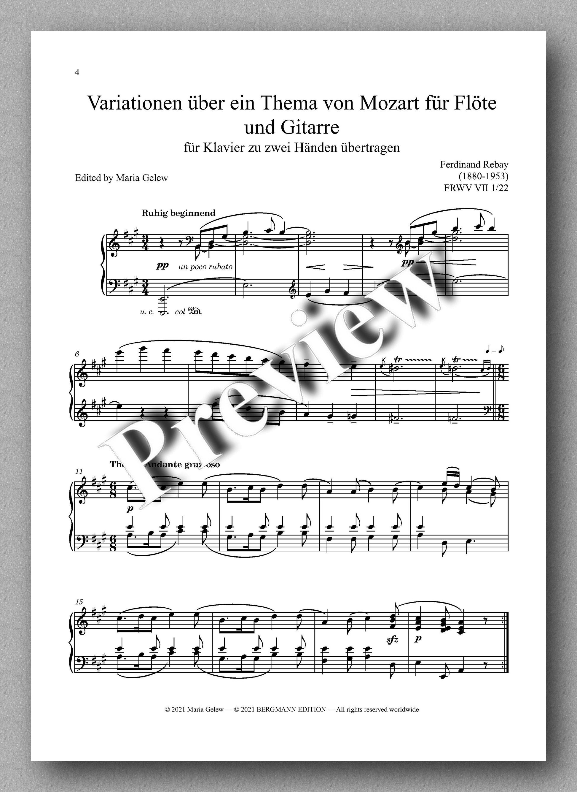 Rebay, Klavier No. 14, Variationen über ein Thema von Mozart für Flöte und Gitarre - music score 1