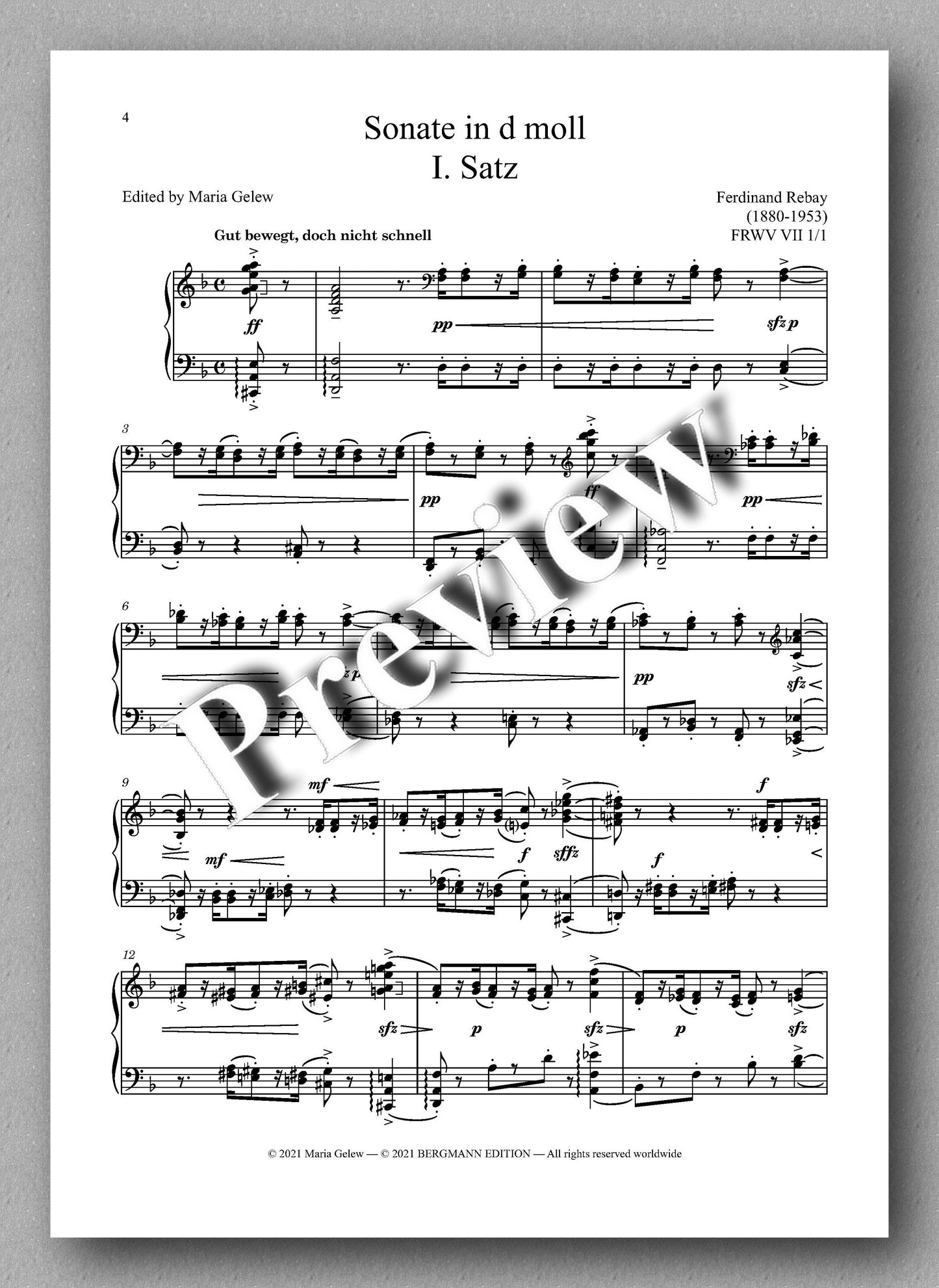 Rebay, Klavier No. 17, Sonate in d moll - music score 1