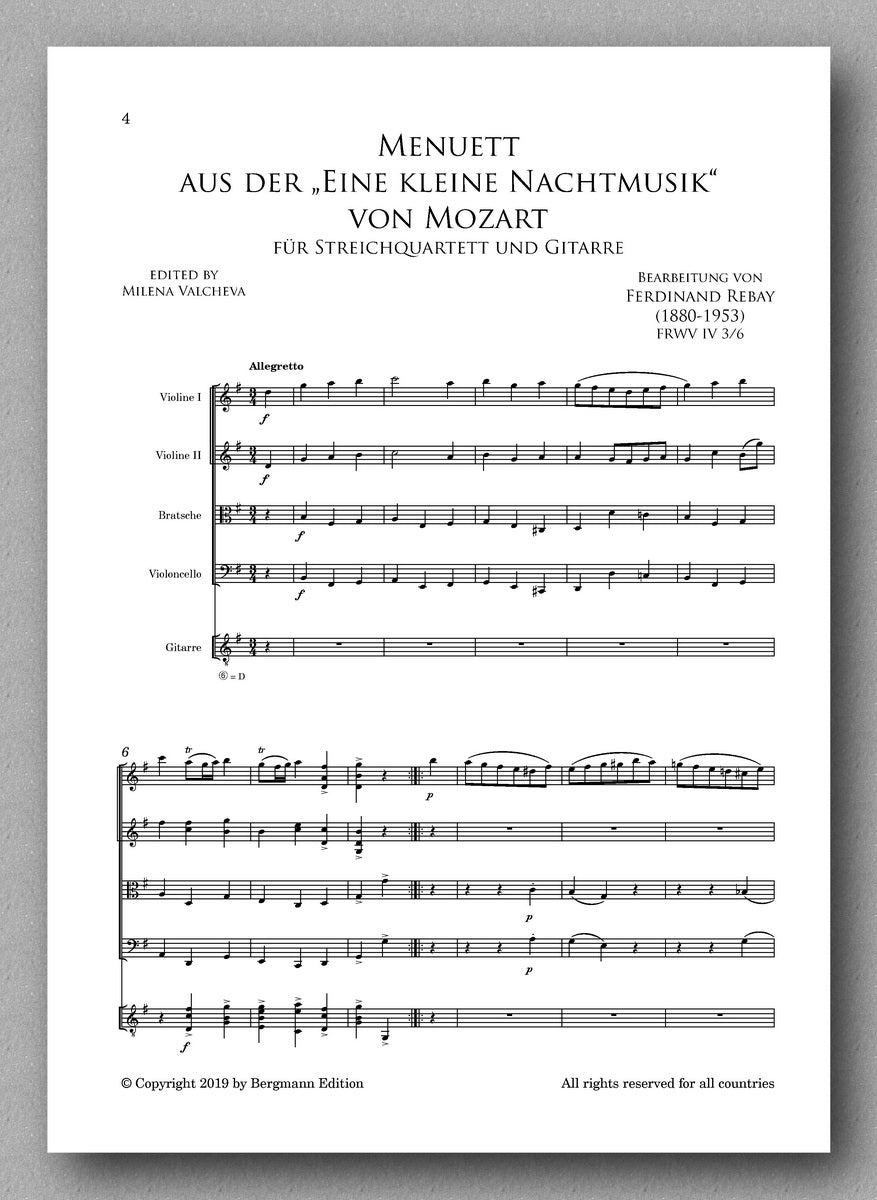 Rebay [126], Menuett aus der „Eine kleine Nachtmusik“ von Mozart - preview of the score