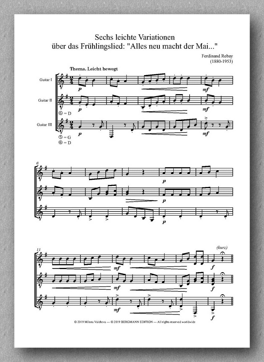 Rebay [144], Sechs leichte Variationenüber das Frühlingslied: "Alles neu macht der Mai..." - preview of the music score.