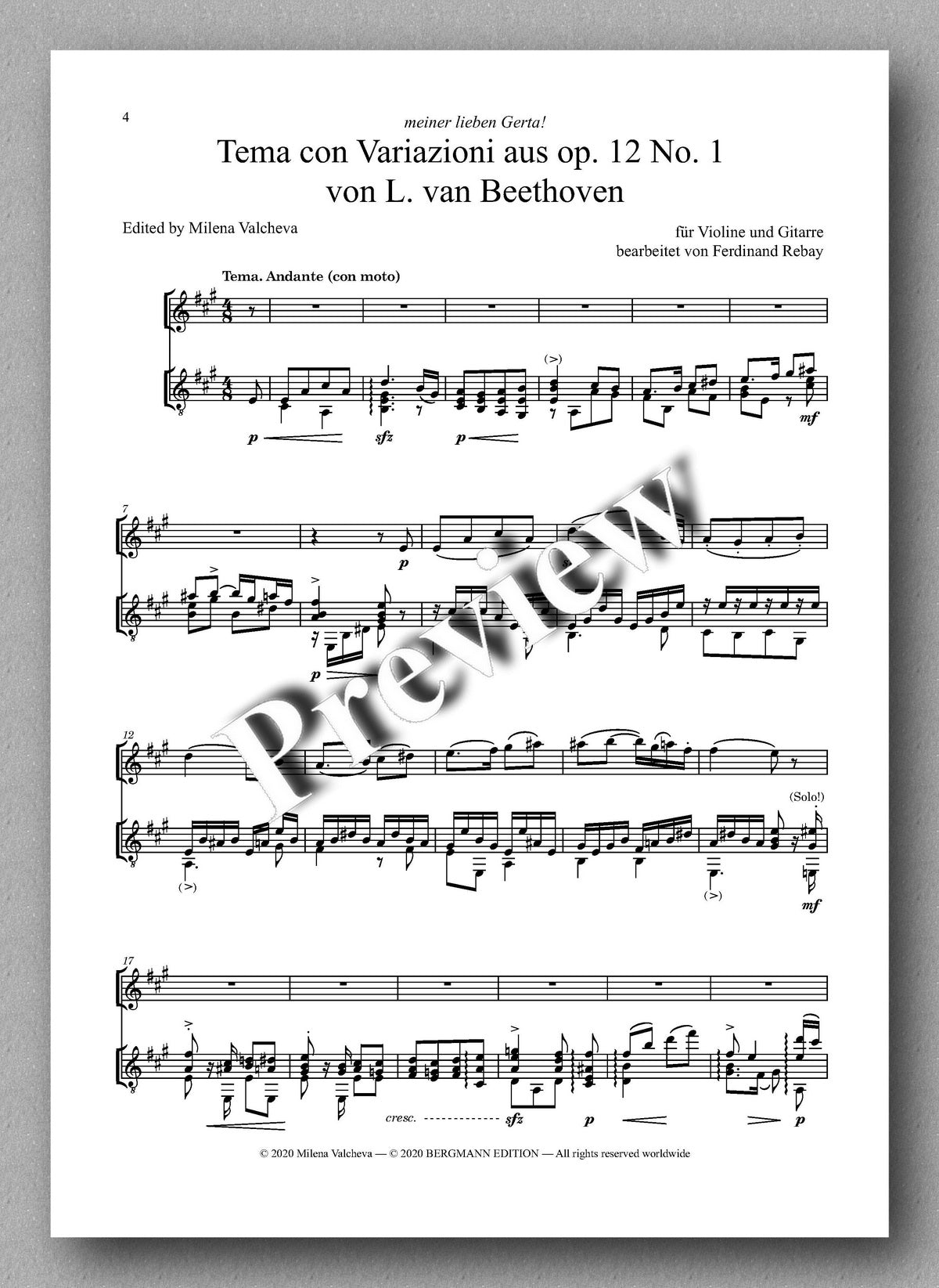 Rebay [155], Tema con Variazioni aus op. 12 No. 1 von L. van Beethoven - music score 1