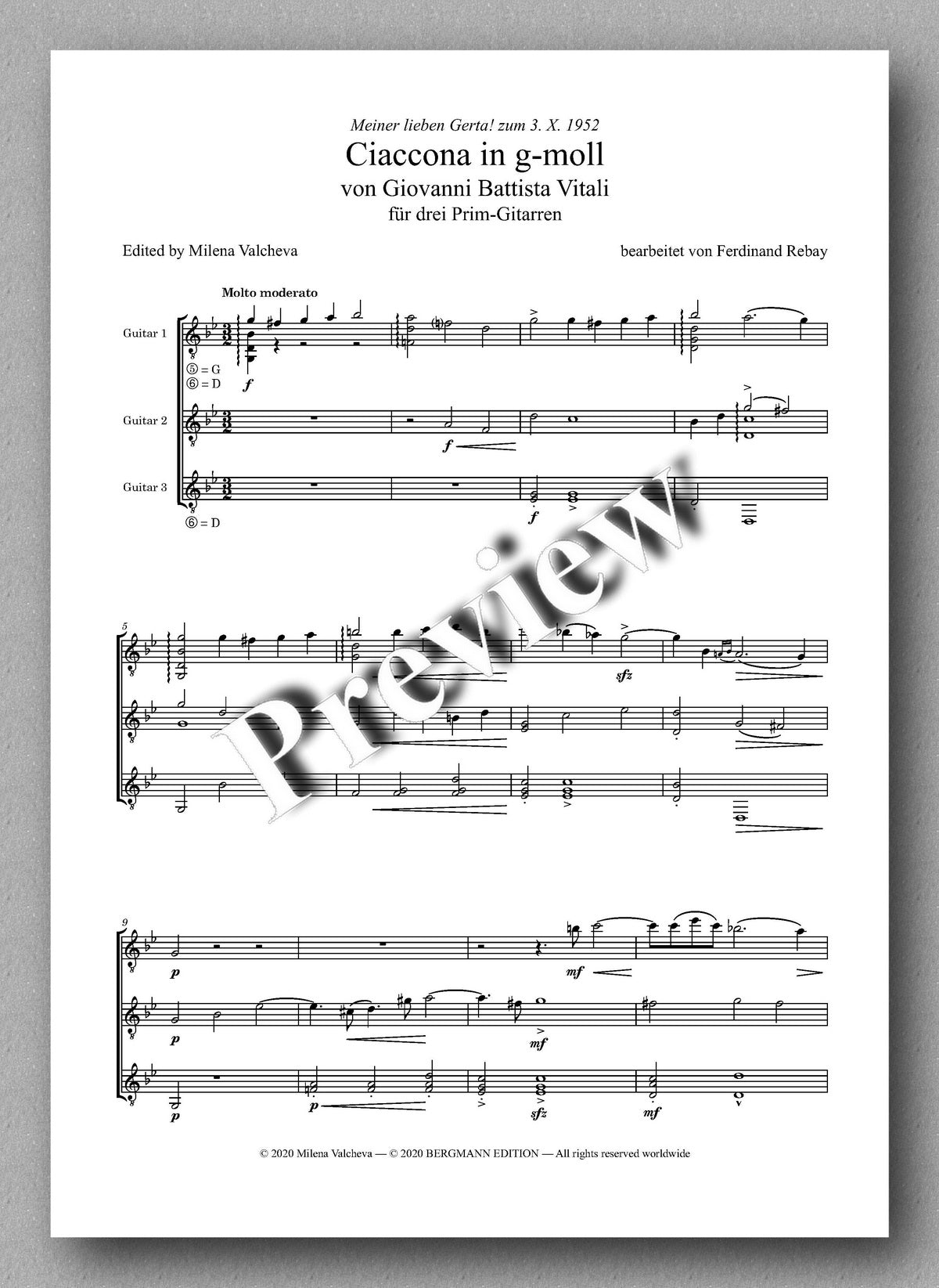Rebay [162], Ciaccona in g-moll von Giovanni Battista Vitali - music score 1