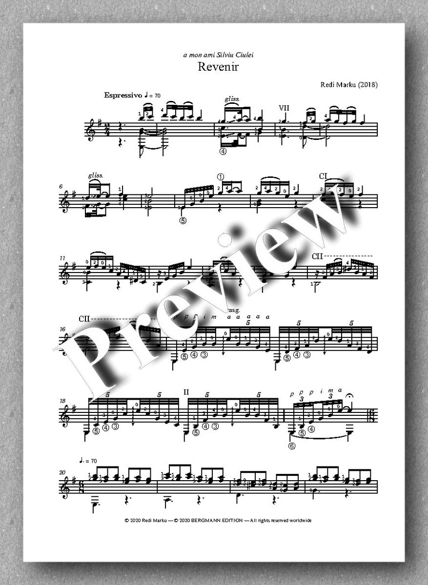 Revenir by Redi Marku - preview of the music score 1