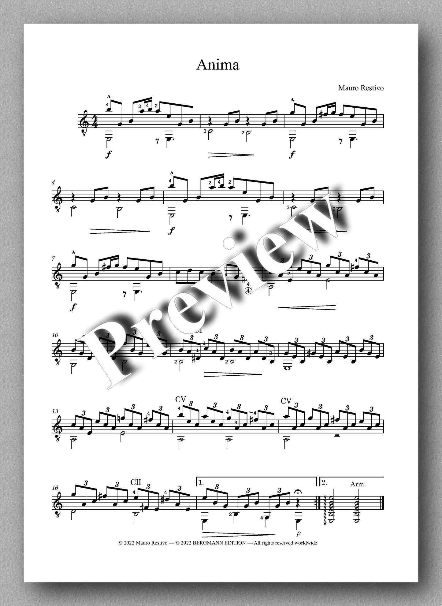 Mae coveruro Restivo, Anima - Tarantennando - preview of the music score 1