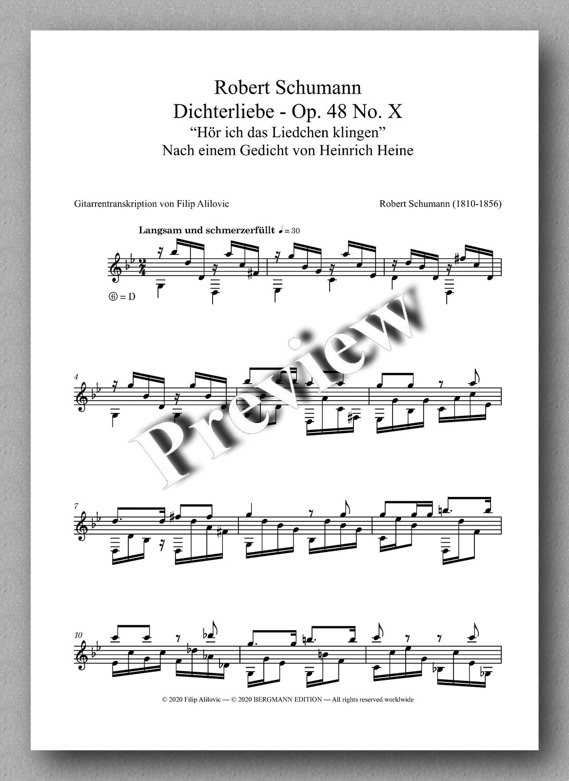 Robert Schumann, Dichterliebe - Op. 48 No. X, “Hör ich das Liedchen klingen” - preview of the Music score