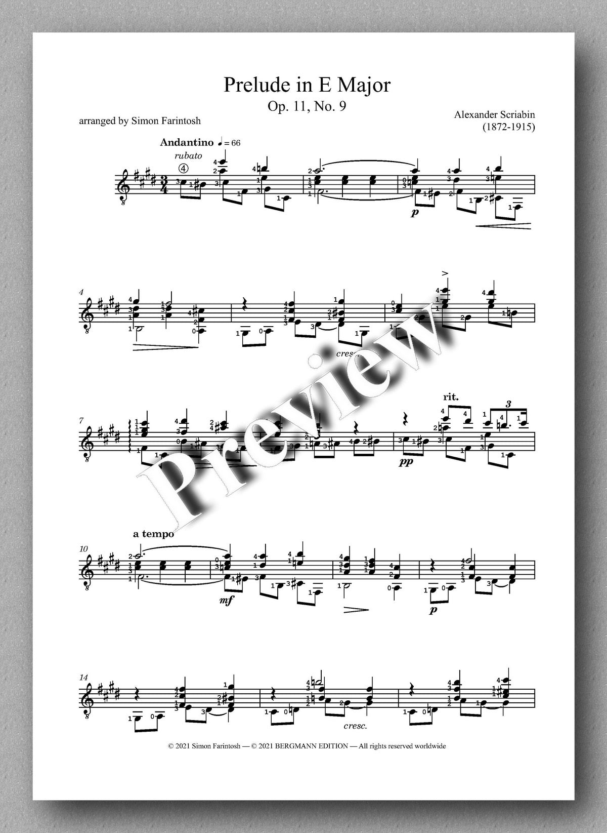 Alexander Scriabin, Five Preludes - music score 1