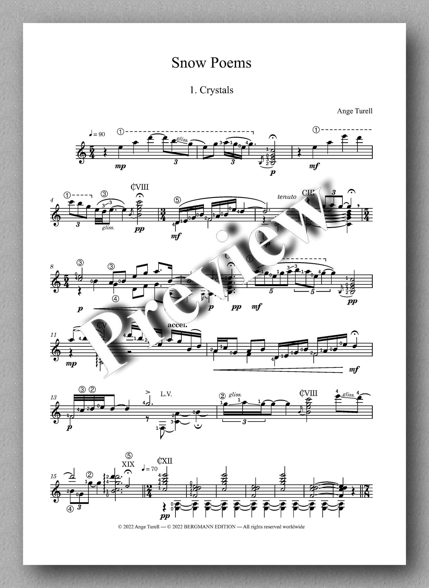 Ange Turell, Snow Poems - preview of the music score 1