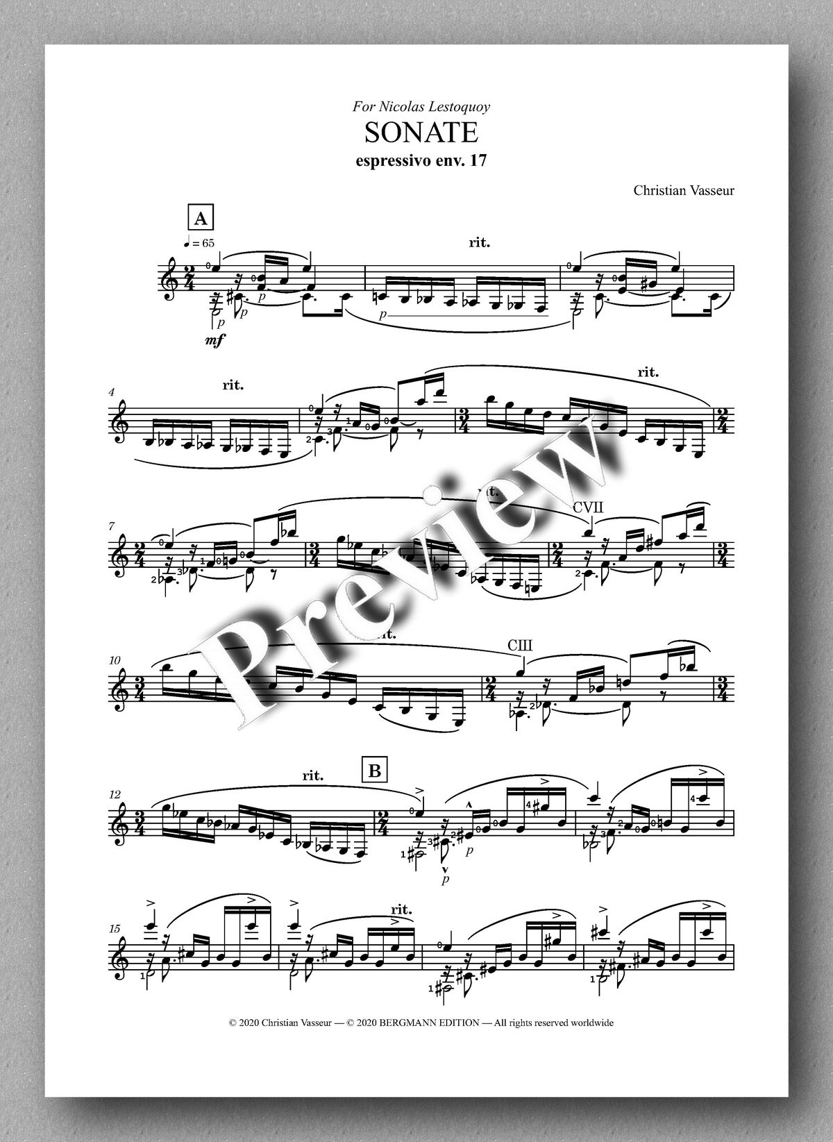 Sonate by Christian Vasseur - preview of the the music score 1