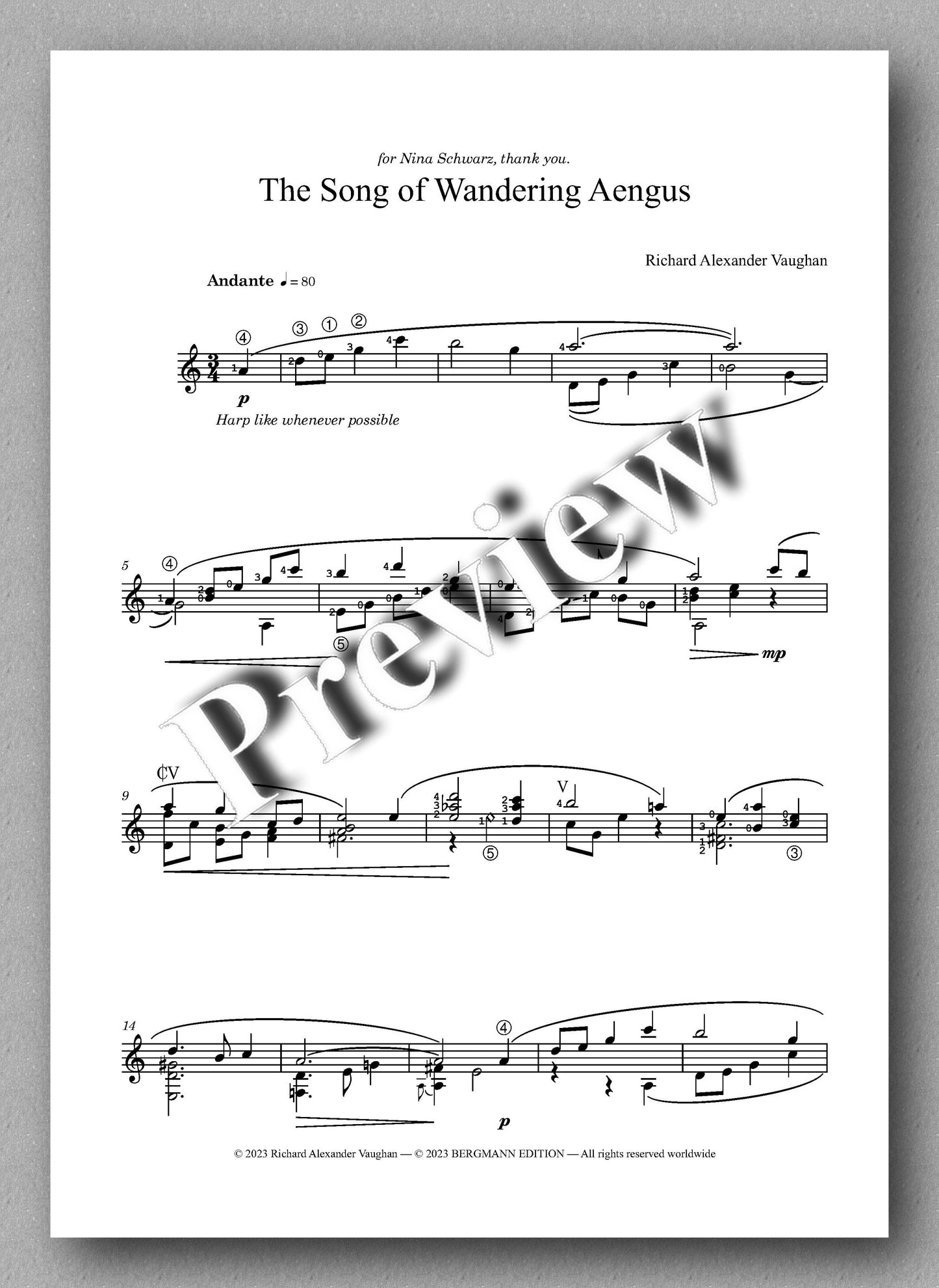 The Song of Wandering Aengus by Richard Vaughan - preview of the music score 1