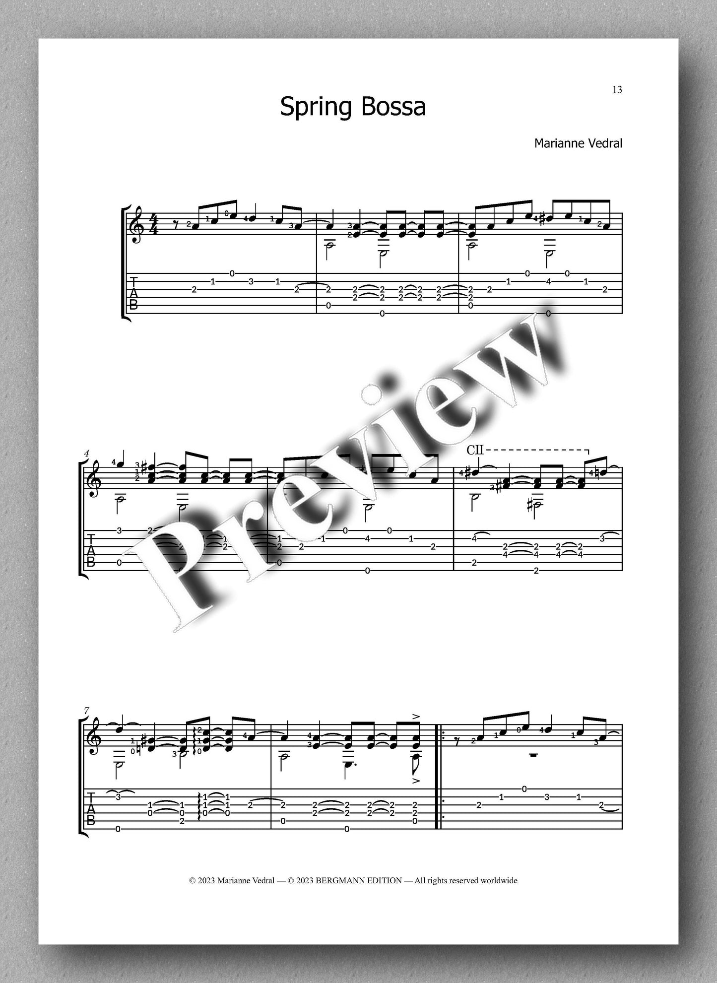 Welcome Spring (Score incl. TAB) by Marianne Vedral - preview of the music score 3
