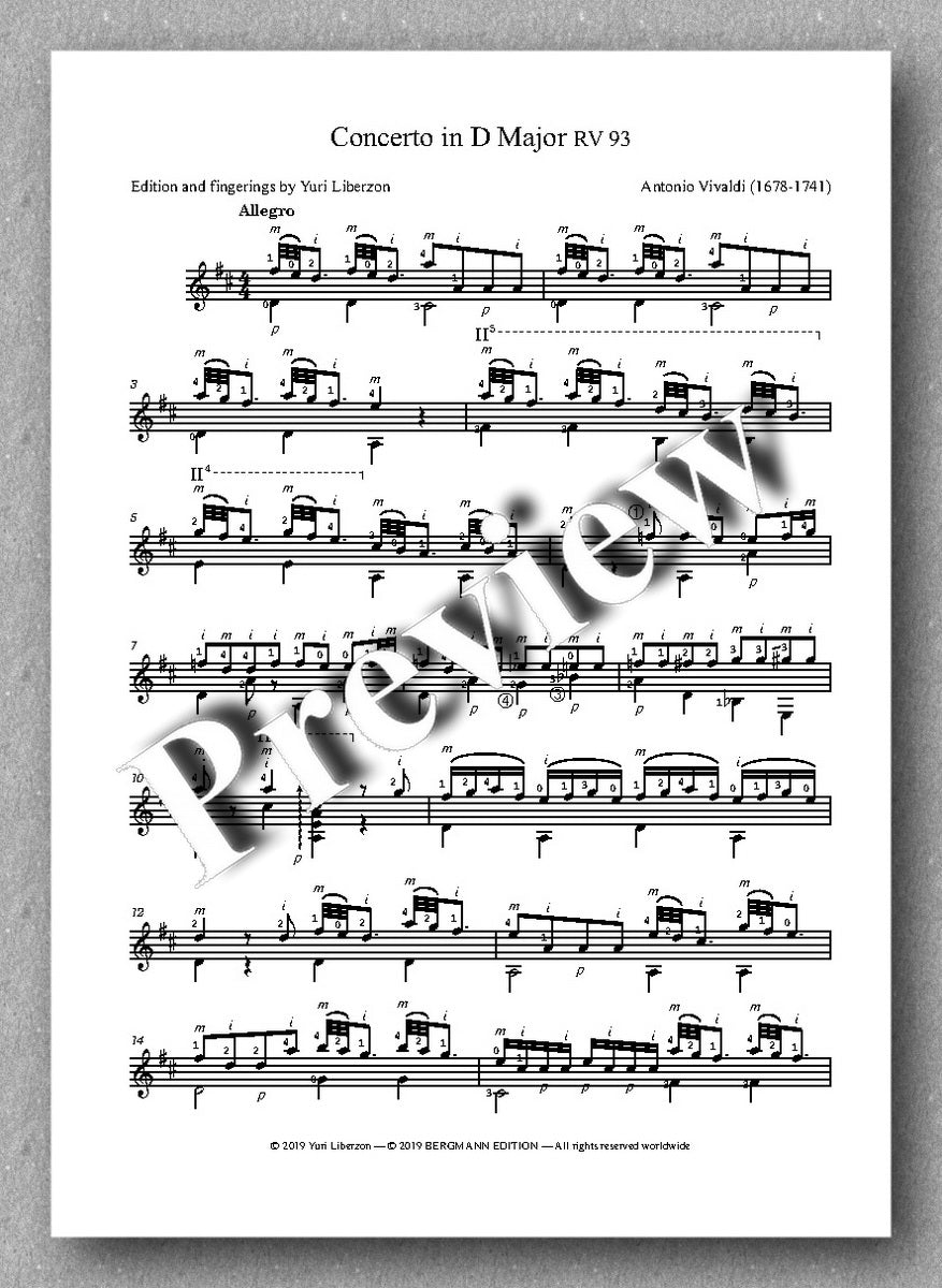 Vivaldi, Concerto in D Major RV 93 - music score