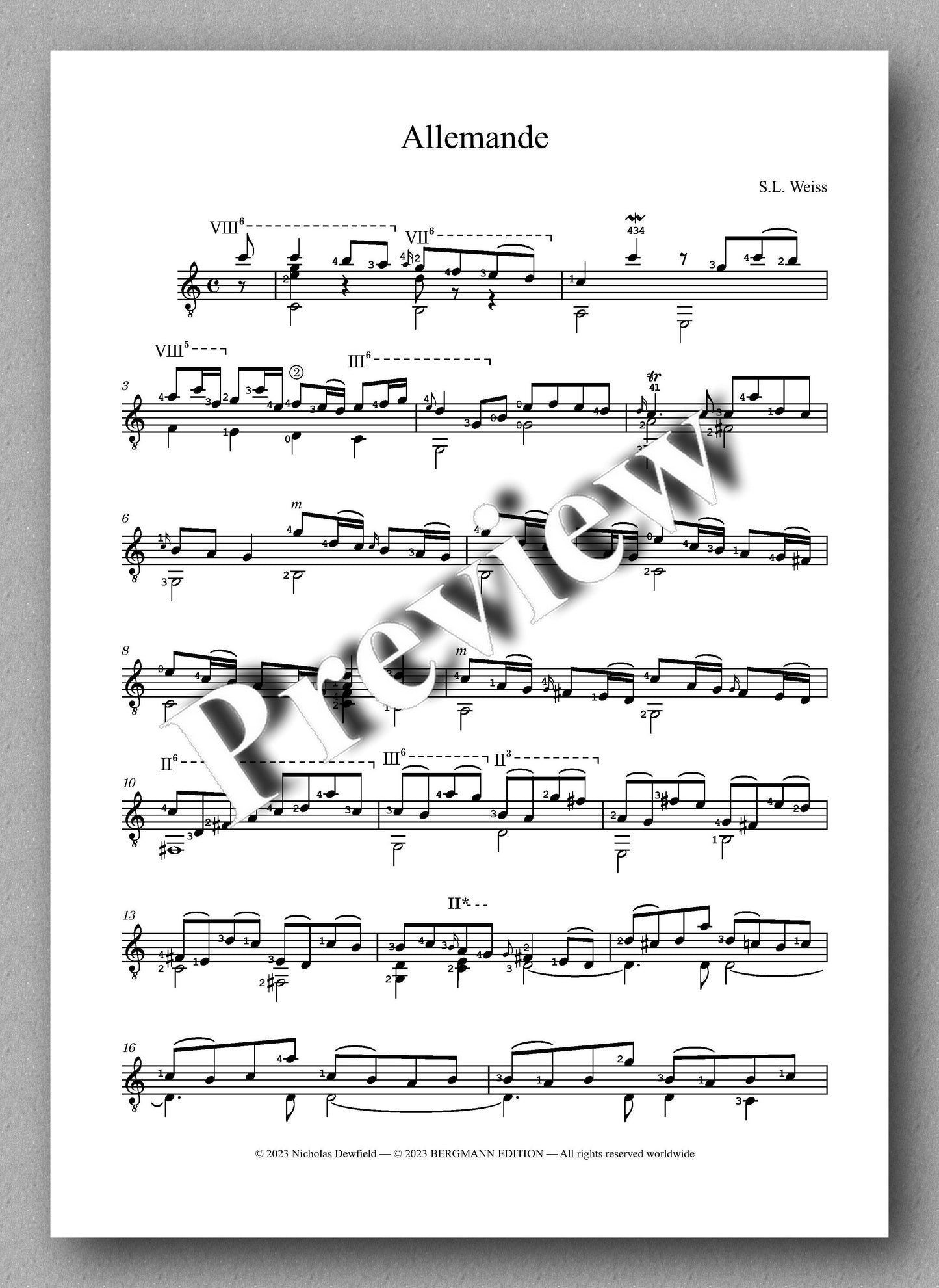 Sylvius Leopold Weiss (1687-1750), Sonata No. 17 - preview of the cover - Sylvius Leopold Weiss (1687-1750), Sonata No. 17 - preview of the allemande