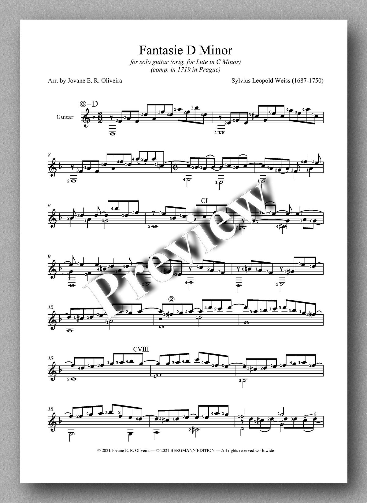 Weiss-Oliveira, Fantasie D Minor - music score