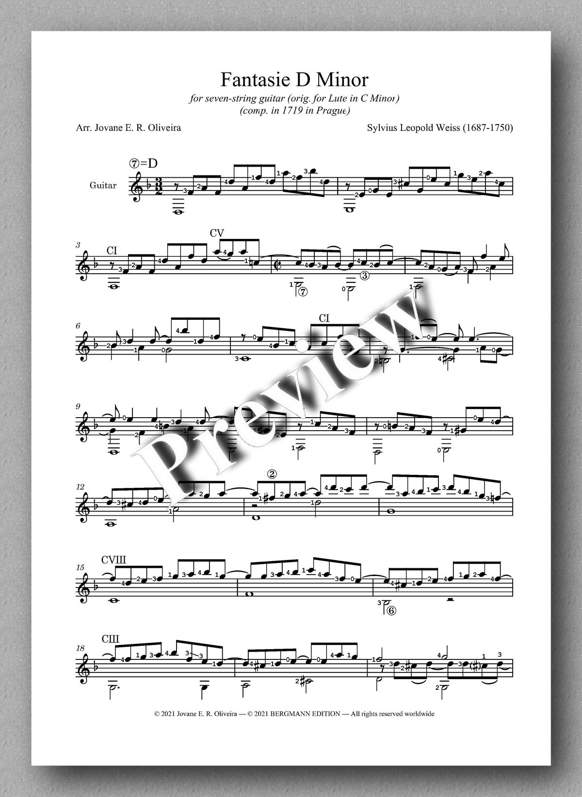 Weiss-Oliveira, Fantasie D Minor (7 strings) - music score