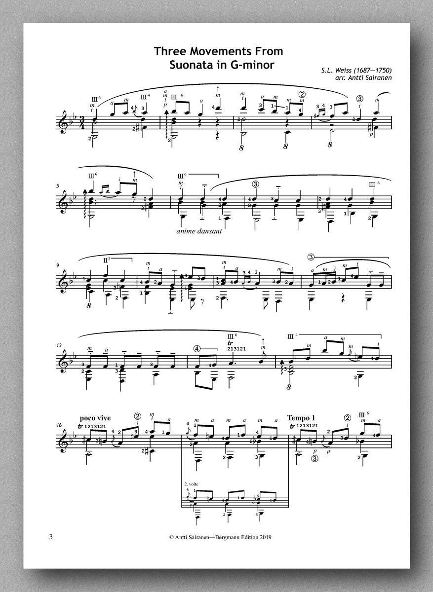 Weiss-Sairanen, Three Movements From Suonata in G-minor - preview of the score 1