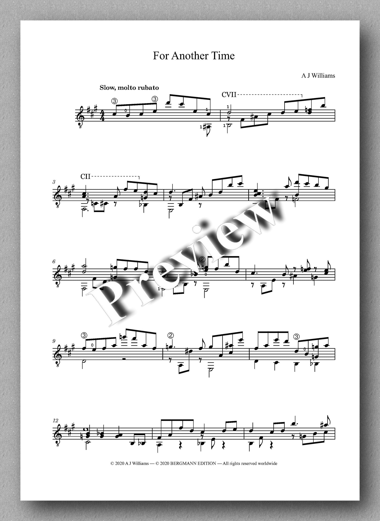 Williams, For Another Time - preview of the music score.