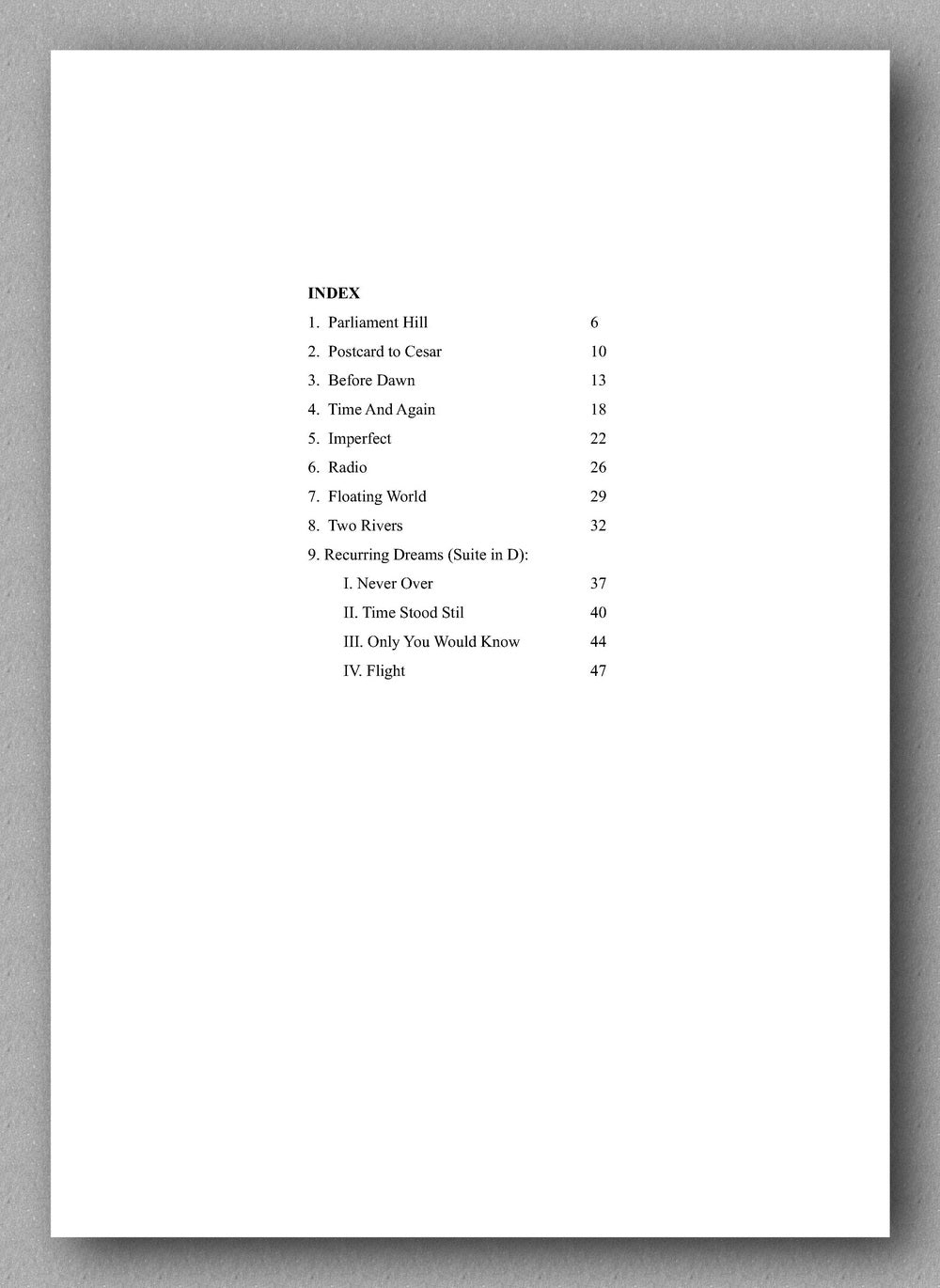 Andrew Williams, Complete Works for Solo Classical Guitar, Volume 4 - preview of the Index