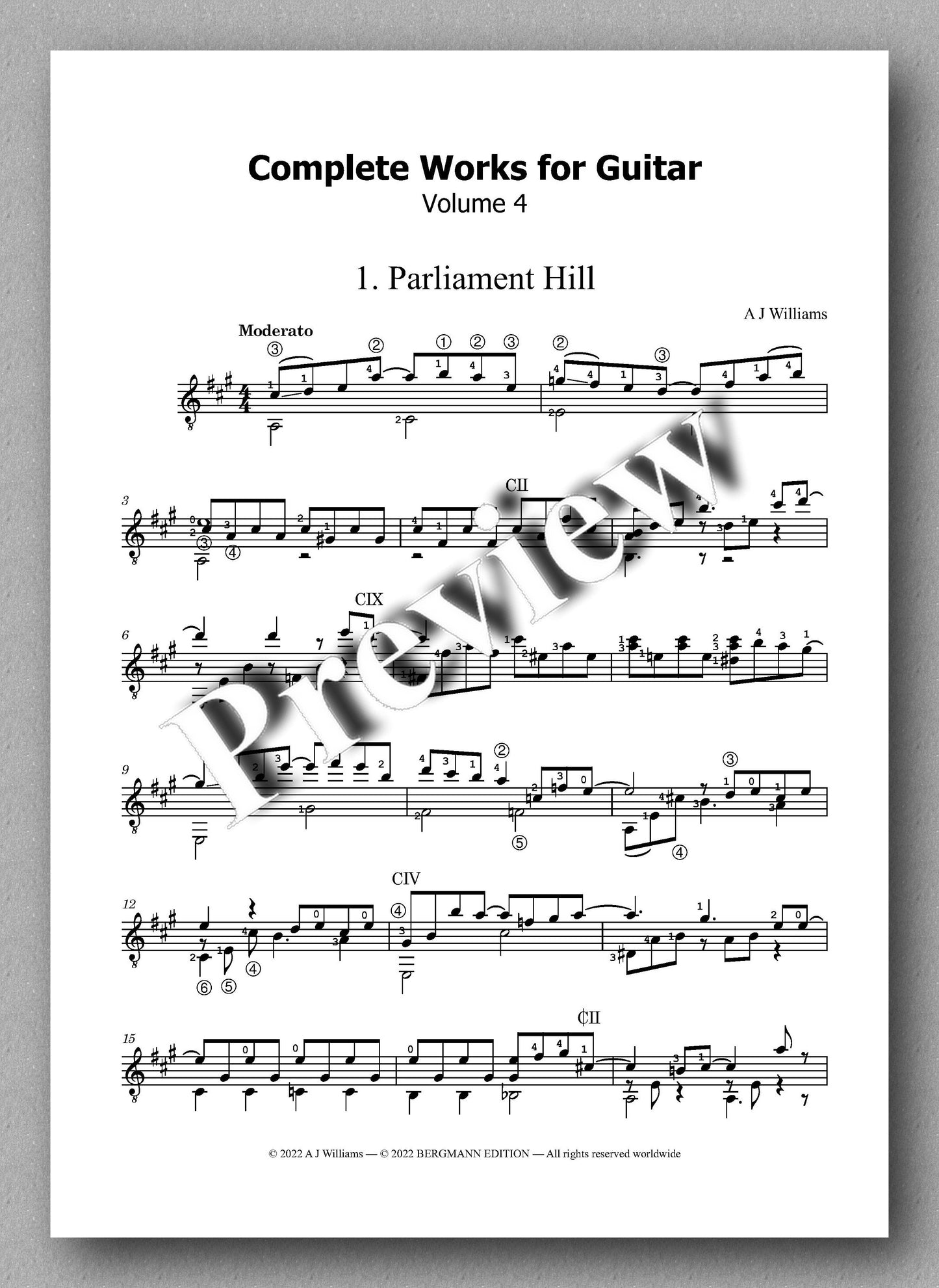 Andrew Williams, Complete Works for Solo Classical Guitar, Volume 4 - preview of the music score 1